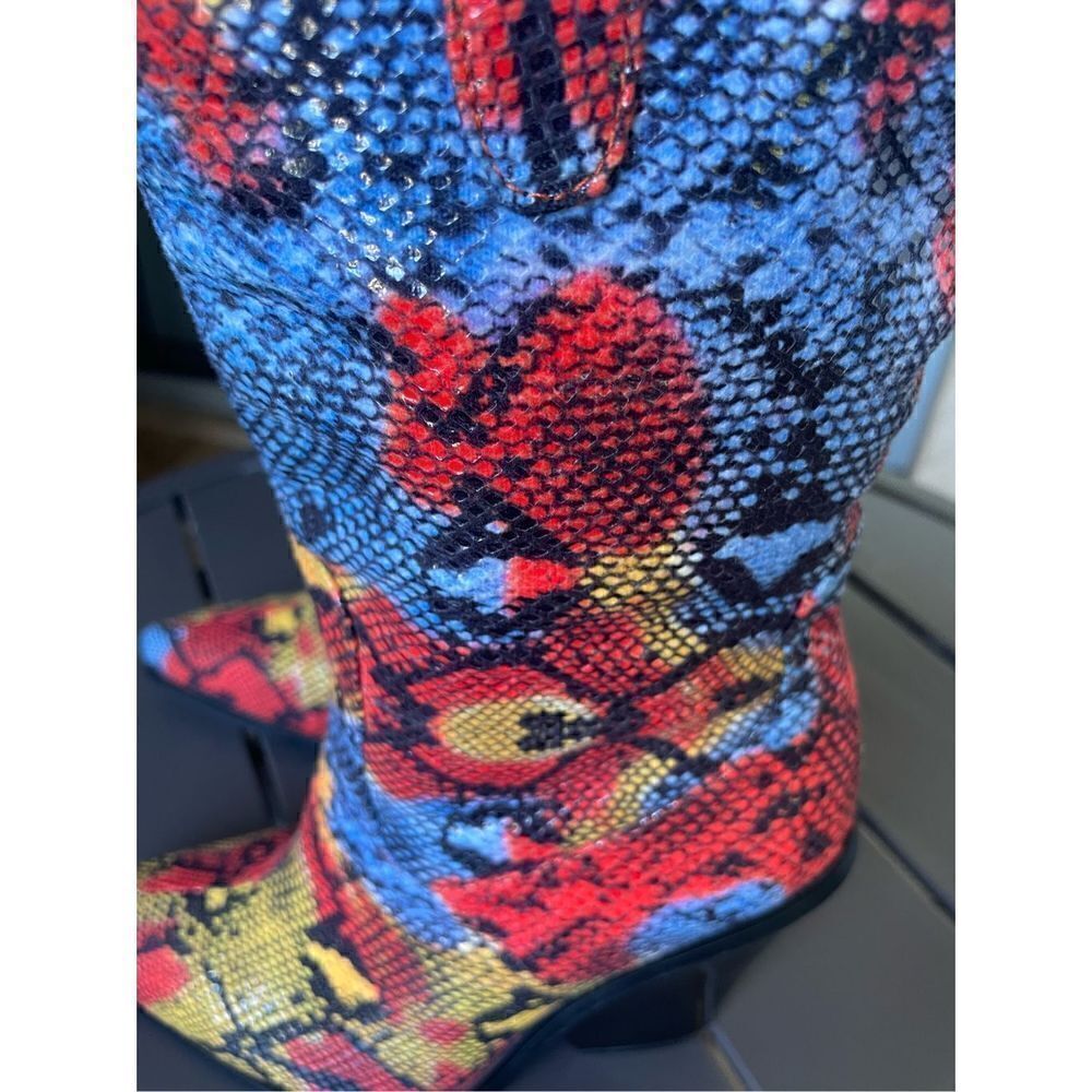 Azalea Wang Midcalf Multicolor Snakeskin Print Western Boots Red/Yellow Size 6 - Picture 6 of 14
